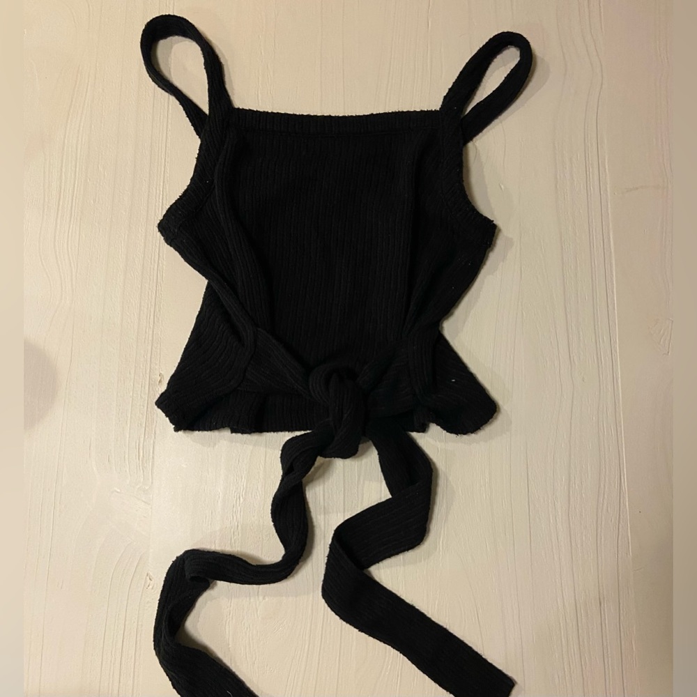 Madewell Tie Wrap Ribbed Crop Tank Black